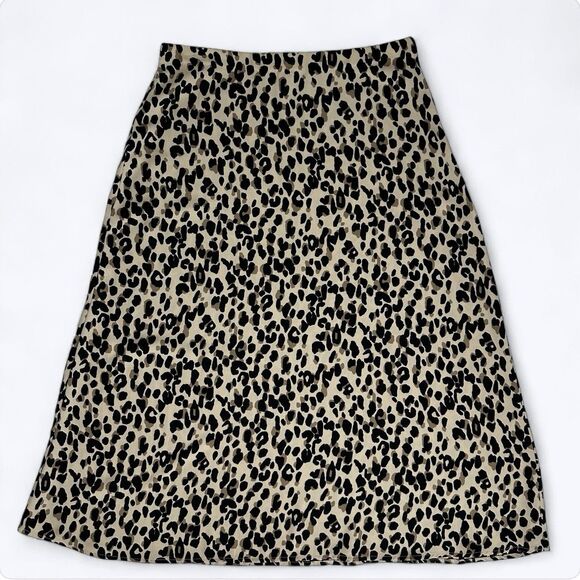 Halogen Animal Print Midi Skirt Size M Leopard A-Line Career Office Mob Wife - Picture 1 of 12